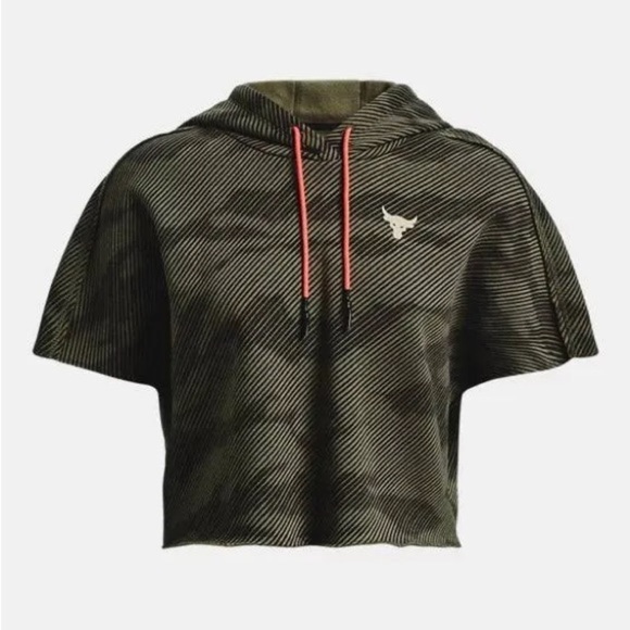 Under Armour Women's Project Rock Fleece Printed Short Sleeve Hoodie - Picture 3 of 8